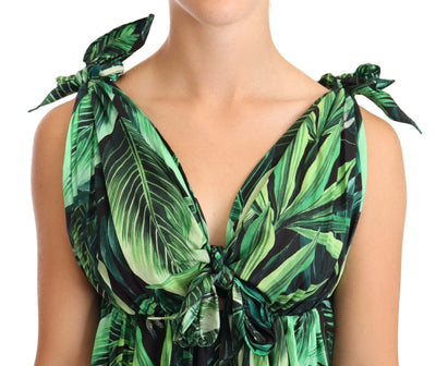 Dolce & Gabbana Green Leaves Print Cotton Flared Mini Dress Dolce & Gabbana, Dresses - Women - Clothing, feed-1, Green, IT36 | XS, IT38|XS, IT40|S, IT42|M at SEYMAYKA