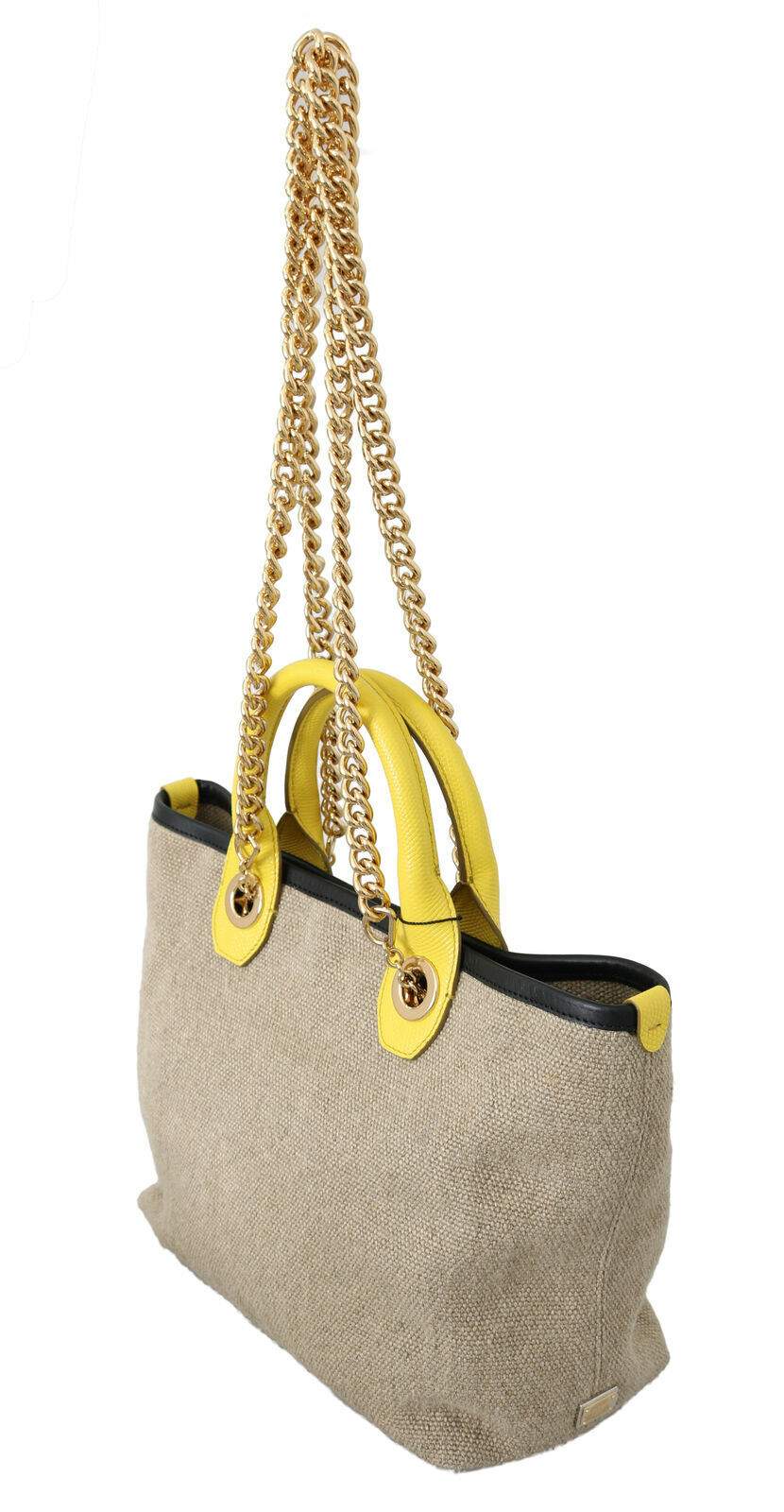 Dolce & Gabbana Beige Gold Chain Strap Shoulder Sling Purse Tote Bag Beige, Dolce & Gabbana, feed-1, Tote Bags - Women - Bags at SEYMAYKA
