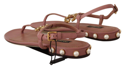 Dolce & Gabbana Pink DG Amore Logo Leather Sandals Shoes Dolce & Gabbana, EU36/US5.5, feed-1, Pink, Sandals - Women - Shoes at SEYMAYKA