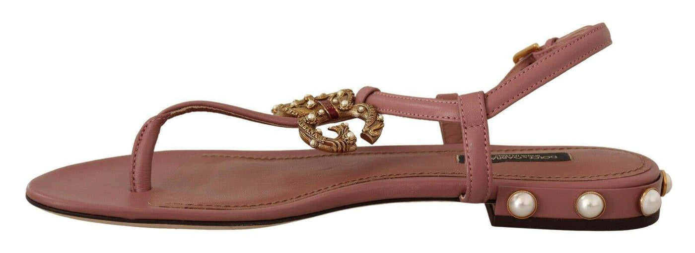 Dolce & Gabbana Pink DG Amore Logo Leather Sandals Shoes Dolce & Gabbana, EU36/US5.5, feed-1, Pink, Sandals - Women - Shoes at SEYMAYKA