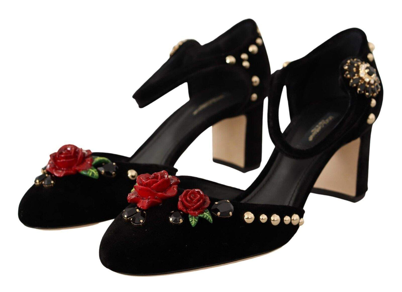 Dolce & Gabbana Black Velvet Roses Ankle Strap Pumps Black, Dolce & Gabbana, EU38.5/US8, feed-1, Pumps - Women - Shoes at SEYMAYKA