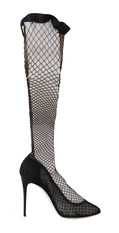 Dolce & Gabbana Black Netted Sock Heels Pumps Black, Dolce & Gabbana, EU39/US8.5, feed-1, Pumps - Women - Shoes at SEYMAYKA