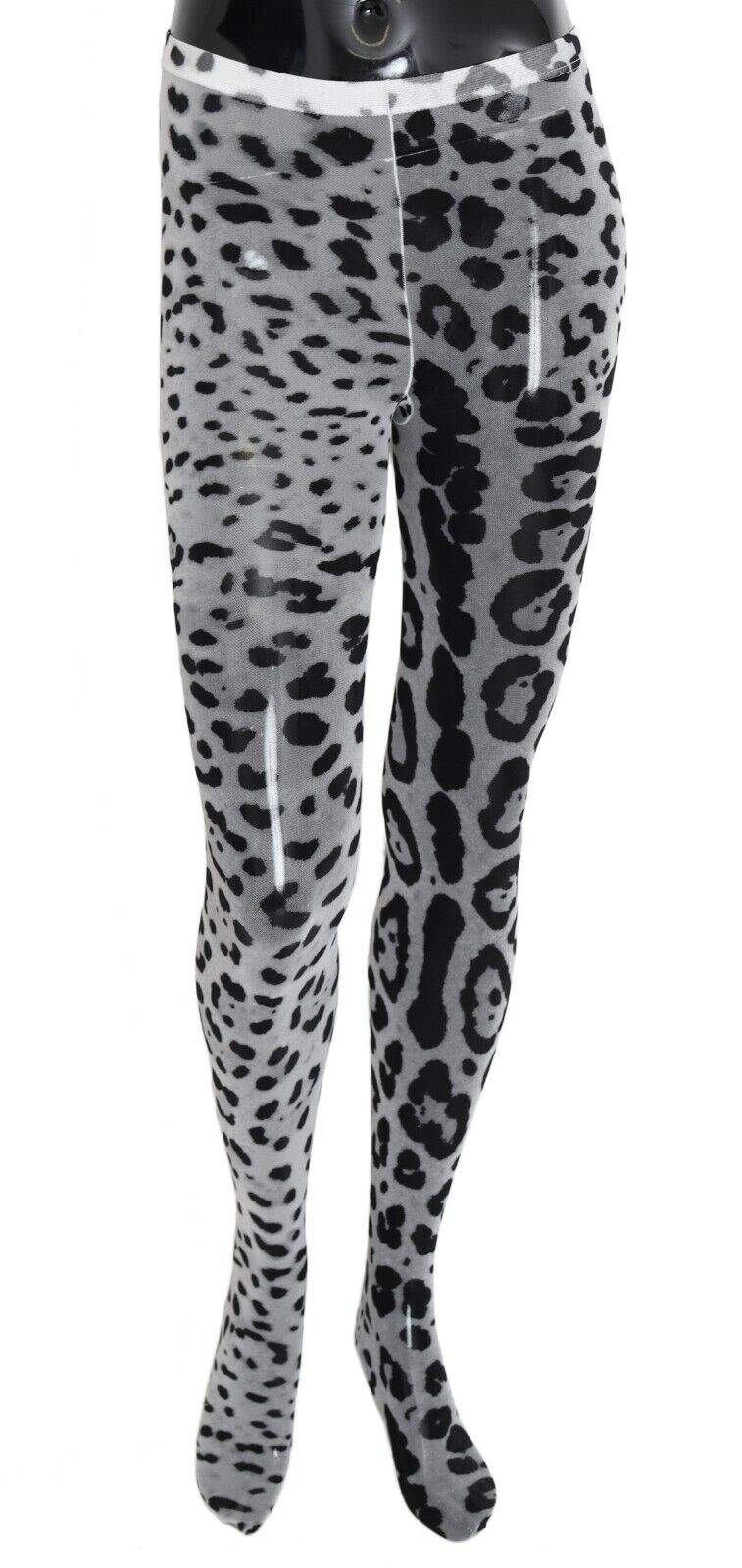 Dolce & Gabbana Gray Leopard Print Mesh Nylon Tights Dolce & Gabbana, feed-1, Gray, L, M, S, Tights & Socks - Women - Clothing at SEYMAYKA
