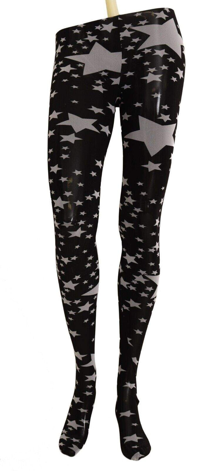 Dolce & Gabbana Black White Stars Print Nylon Stockings Black/White, Dolce & Gabbana, feed-1, M, Tights & Socks - Women - Clothing at SEYMAYKA