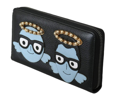 Dolce & Gabbana Black Blue Leather #DGFAMILY Zipper Continental Wallet #men, Black, Dolce & Gabbana, feed-1, Wallets - Men - Bags at SEYMAYKA