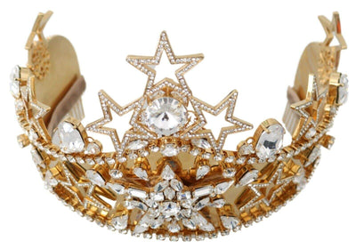 Dolce & Gabbana Gold Crystal Star STRASS Crown Logo Diadem Tiara Dolce & Gabbana, feed-1, Gold, Headbands - Women - Accessories at SEYMAYKA