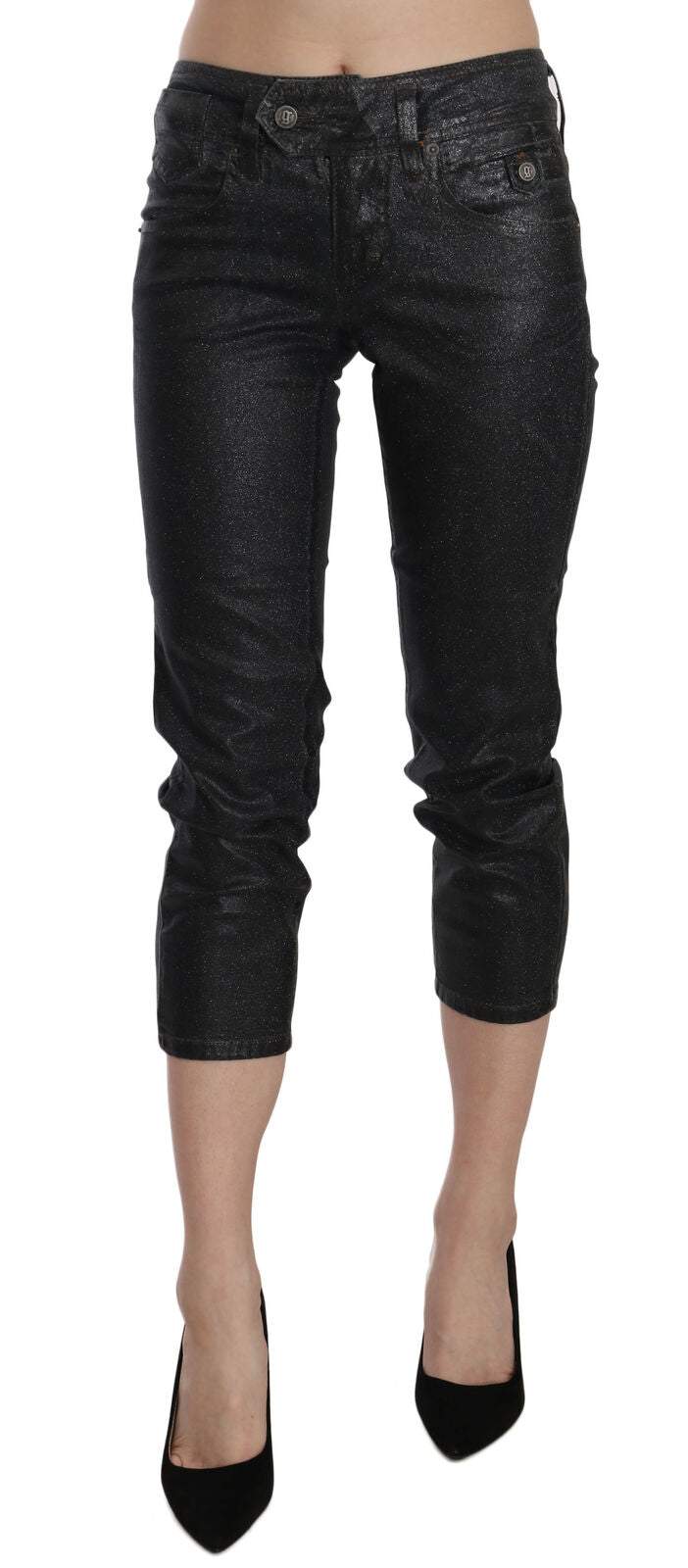John Galliano Black Washed Mid Waist Slim Leg Cropped Denim Pants Black, feed-1, Jeans & Pants - Women - Clothing, John Galliano, W24, W25, W26, W27, W28, W29 at SEYMAYKA