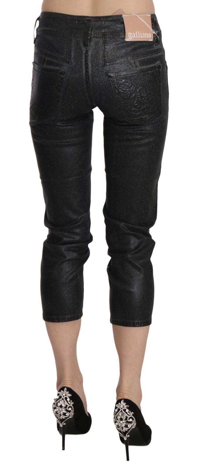 John Galliano Black Washed Mid Waist Slim Leg Cropped Denim Pants Black, feed-1, Jeans & Pants - Women - Clothing, John Galliano, W24, W25, W26, W27, W28, W29 at SEYMAYKA