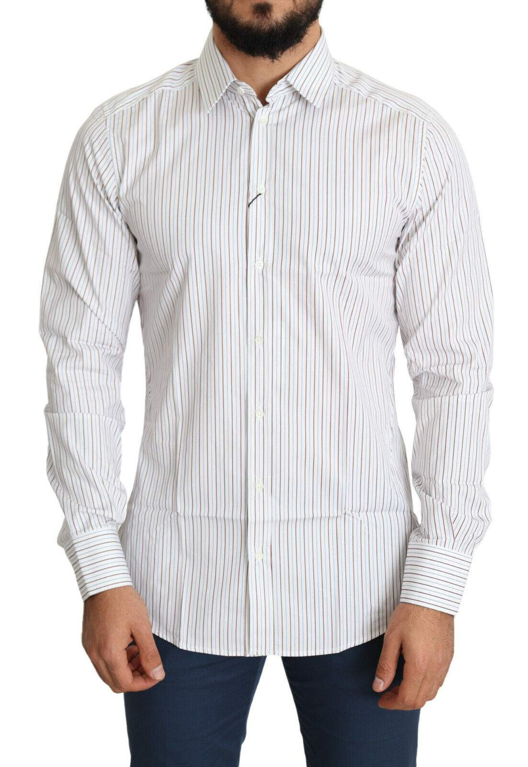 Dolce & Gabbana White Striped Formal MARTINI Shirt #men, Dolce & Gabbana, feed-1, IT40 | M, Shirts - Men - Clothing, White at SEYMAYKA