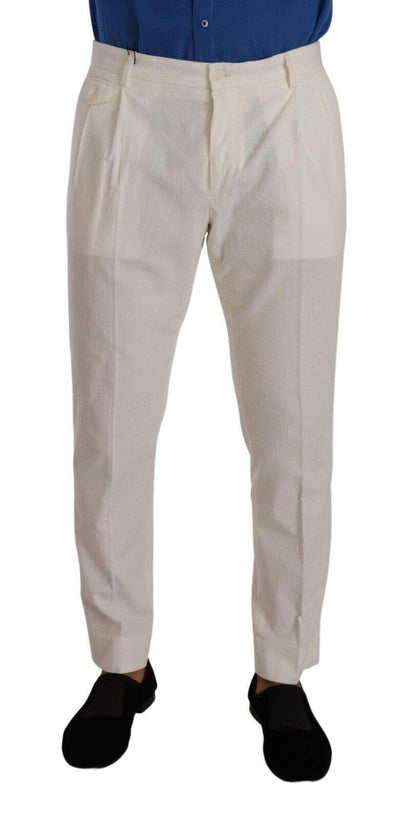Dolce & Gabbana White Corduroy Cotton  Tapered Pants #men, Dolce & Gabbana, feed-1, IT48 | M, Jeans & Pants - Men - Clothing, Off White at SEYMAYKA
