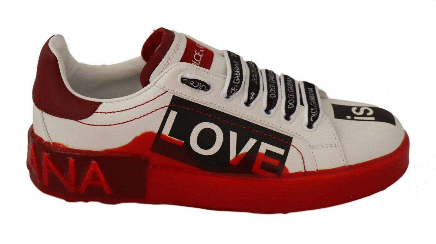 Dolce & Gabbana White Red Portofino Love Print Leather Sneakers Shoes Dolce & Gabbana, EU36/US5.5, feed-1, Sneakers - Women - Shoes, White at SEYMAYKA