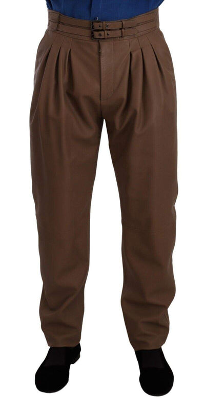 Dolce & Gabbana Brown Leather Tapered High Waist Pants #men, Brown, Dolce & Gabbana, feed-1, IT48 | M, Jeans & Pants - Men - Clothing at SEYMAYKA