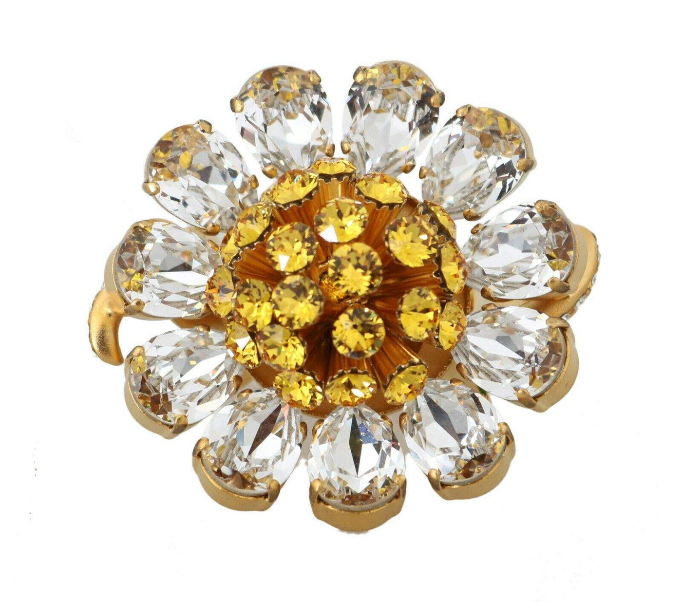 Dolce & Gabbana Gold Brass Yellow Crystal Flower Ring #women, 5, Dolce & Gabbana, EU50 | US5, EU52 | US6, EU54 | US7, EU55 | US7, feed-agegroup-adult, feed-color-Gold, feed-gender-female, Gold, Rings - Women - Jewelry at SEYMAYKA