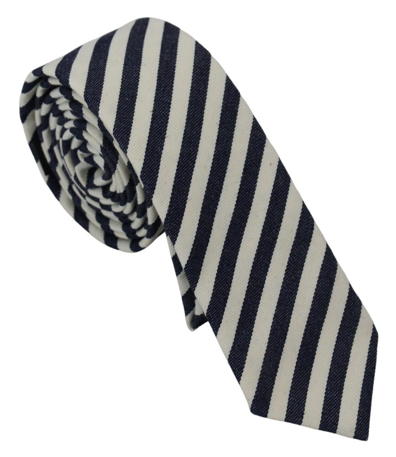 Denny Rose White Blue Striped Classic Adjustable  Silk Tie