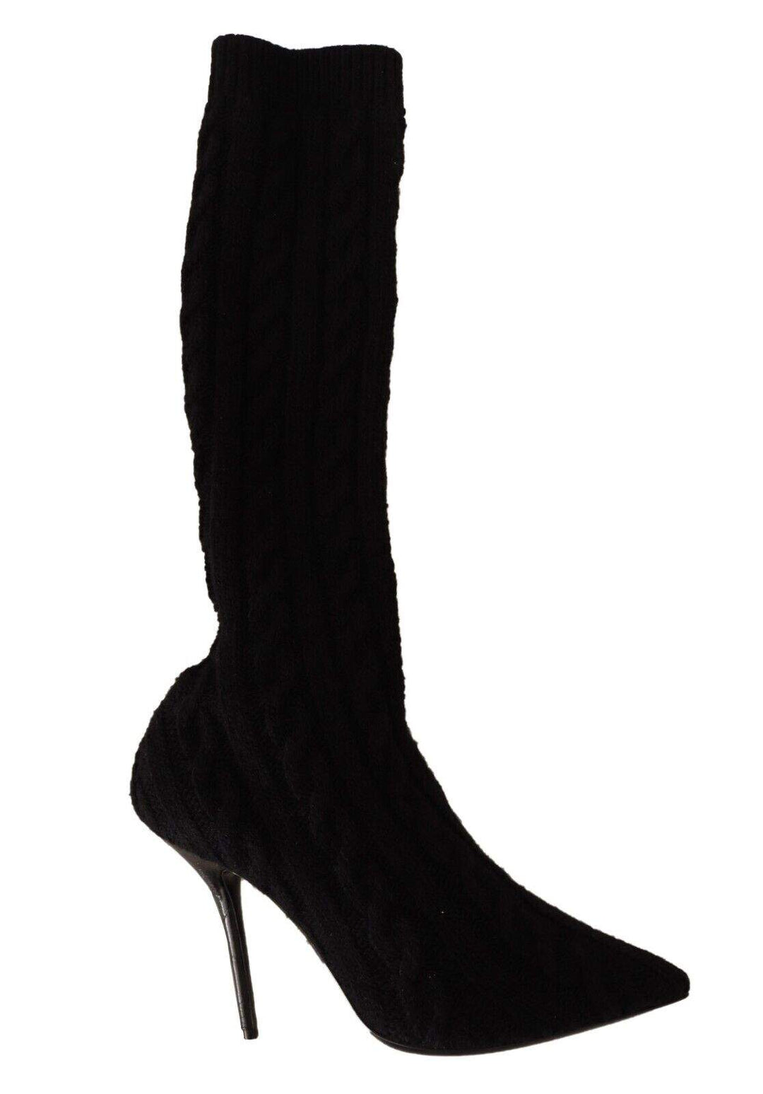 Dolce & Gabbana Black Stretch Socks Knee High Booties Shoes Black, Boots - Women - Shoes, Dolce & Gabbana, EU38/US7.5, EU40/US9.5, feed-1 at SEYMAYKA
