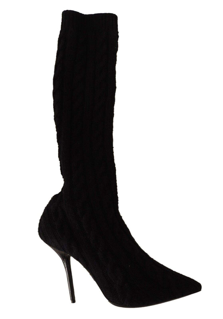 Dolce & Gabbana Black Stretch Socks Knee High Booties Shoes Black, Boots - Women - Shoes, Dolce & Gabbana, EU38/US7.5, EU40/US9.5, feed-1 at SEYMAYKA
