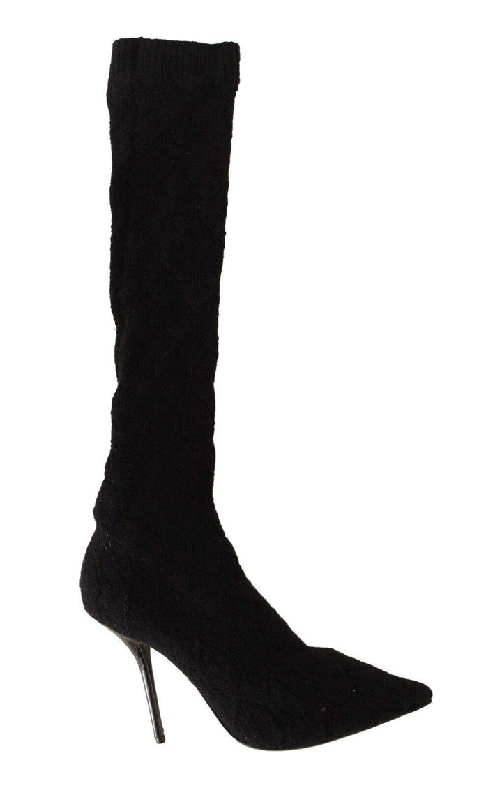 Dolce & Gabbana Black Stretch Socks Knee High Booties Shoes Black, Boots - Women - Shoes, Dolce & Gabbana, EU39/US8.5, EU41/US10.5, feed-1 at SEYMAYKA