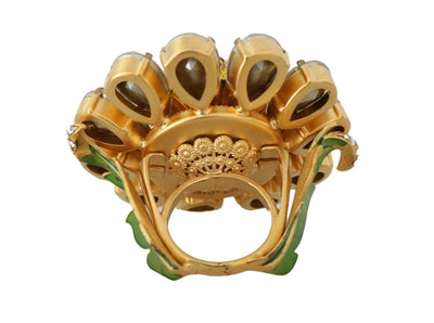 Dolce & Gabbana Gold Brass Yellow Crystal Flower Ring #women, 5, Dolce & Gabbana, EU50 | US5, EU52 | US6, EU54 | US7, EU55 | US7, feed-agegroup-adult, feed-color-Gold, feed-gender-female, Gold, Rings - Women - Jewelry at SEYMAYKA