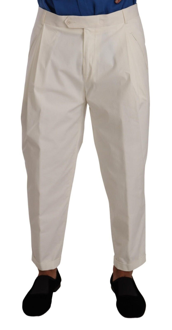Dolce & Gabbana White Cotton Tapered  Trouser Dress Pants