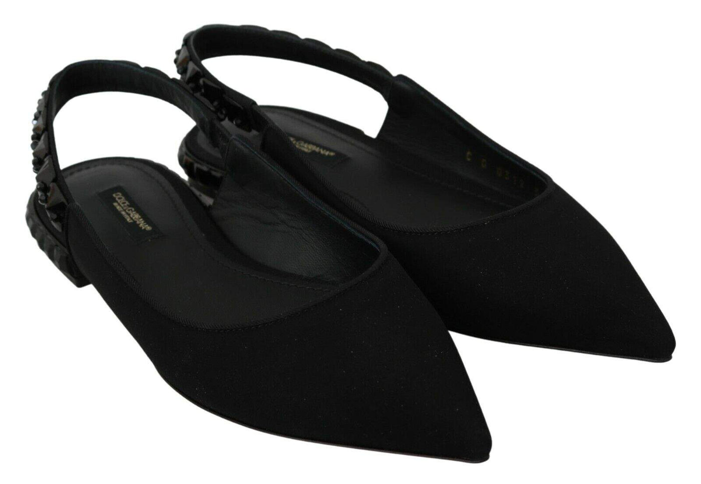Dolce & Gabbana Black Flats Slingback Charmeuse Shoes Black, Dolce & Gabbana, EU36/US5.5, EU37.5/US7, feed-agegroup-adult, feed-color-Black, feed-gender-female, Flat Shoes - Women - Shoes at SEYMAYKA