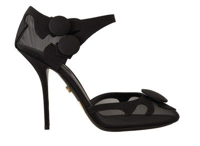 Dolce & Gabbana Black Mesh Ankle Strap Stiletto Pumps Shoes Black, Dolce & Gabbana, EU39/US8.5, feed-1, Pumps - Women - Shoes at SEYMAYKA