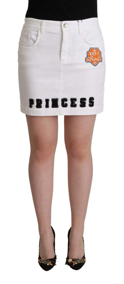 Dolce & Gabbana White Princess Embellish Mini Denim Pencil Cut Skirt Dolce & Gabbana, feed-1, IT44|L, Skirts - Women - Clothing, White at SEYMAYKA