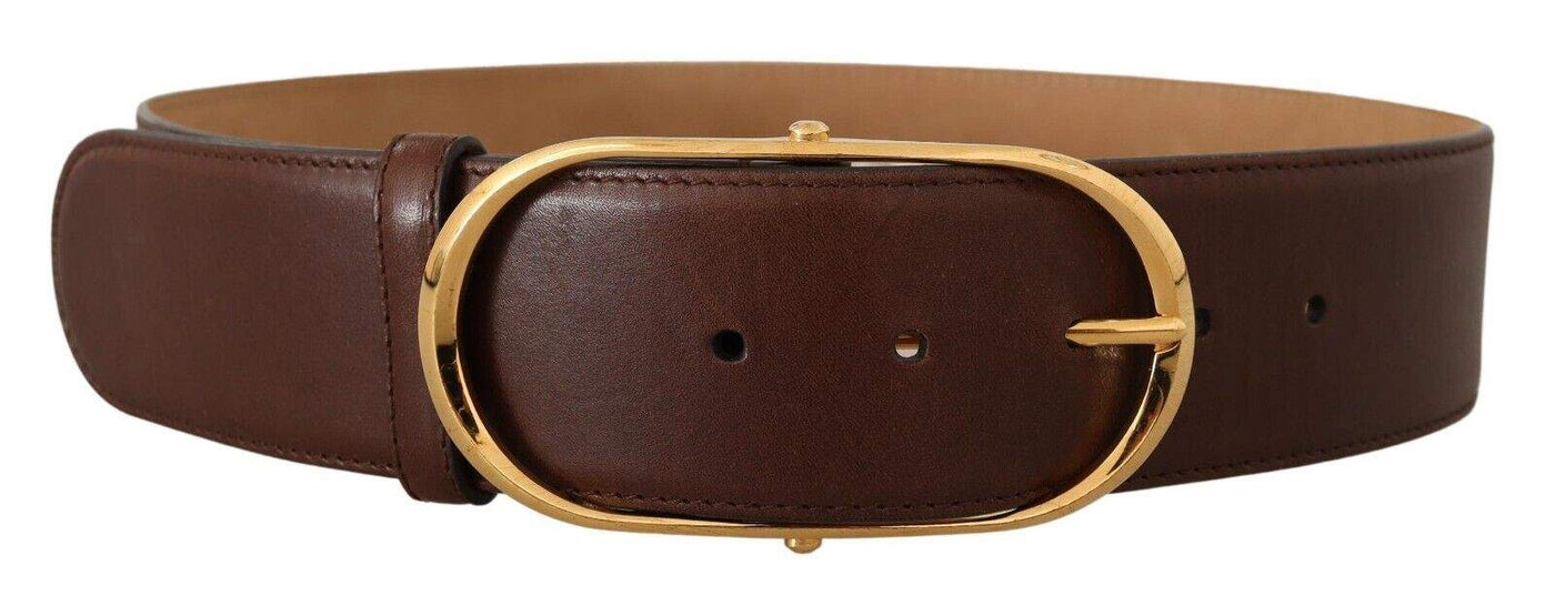 Dolce & Gabbana Brown Leather Gold Metal Oval Buckle Belt 75 cm / 30 Inches, 80 cm / 32 Inches, Belts - Women - Accessories, Brown, Dolce & Gabbana, feed-1 at SEYMAYKA