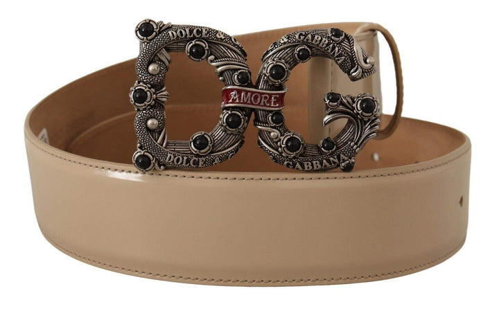 Dolce & Gabbana Beige Leather Silver Logo Buckle Amore Belt 75 cm / 30 Inches, Beige, Belts - Women - Accessories, Dolce & Gabbana, feed-1 at SEYMAYKA