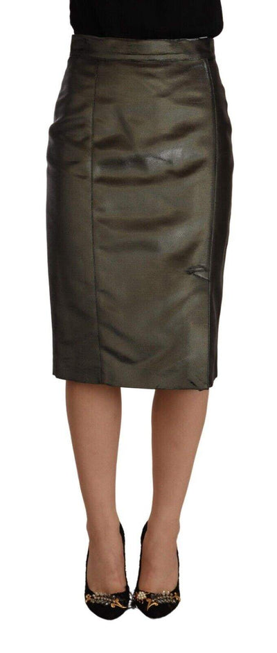 GF Ferre Metallic Gray High Waist Pencil Midi Skirt feed-1, GF Ferre, Gray, IT40|S, Skirts - Women - Clothing at SEYMAYKA
