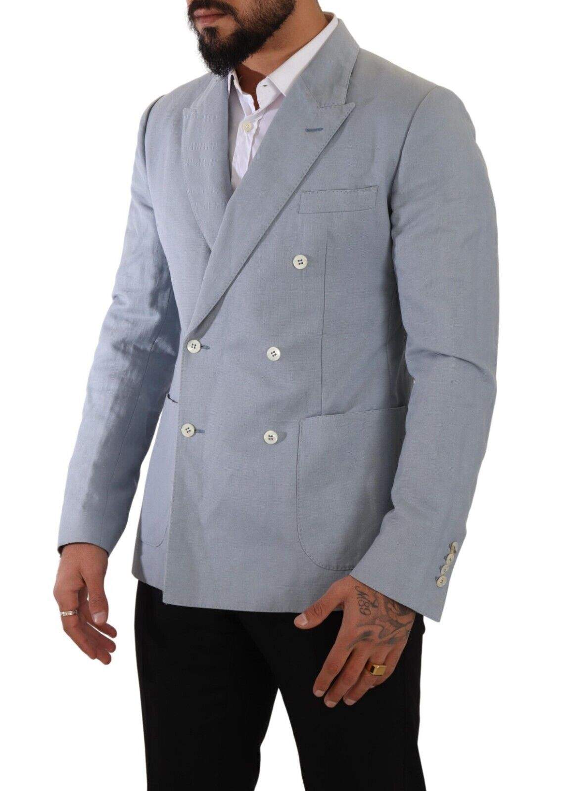 Dolce & Gabbana Blue Cotton Linen Slim Fit Jacket Coat Blazer #men, Blazers - Men - Clothing, Dolce & Gabbana, feed-1, IT50 | L, Light Blue at SEYMAYKA