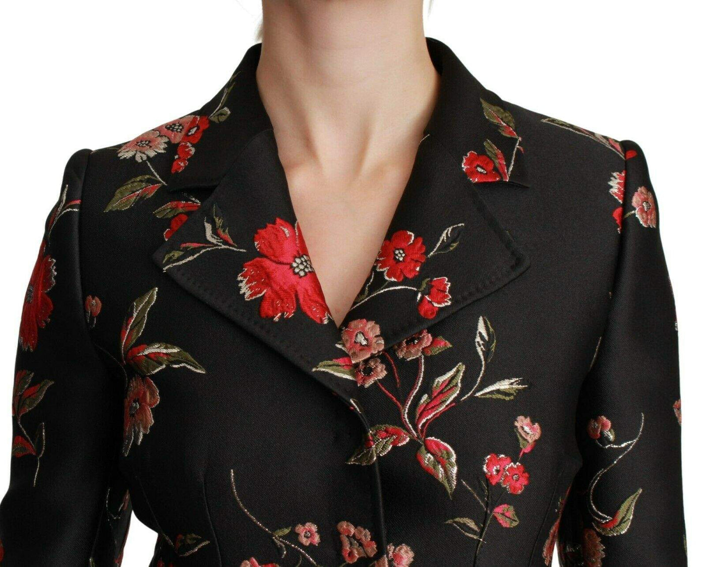 Dolce & Gabbana Black Floral Embroidered Jacket Coat Black, Dolce & Gabbana, feed-agegroup-adult, feed-color-Black, feed-gender-female, IT40|S, Jackets & Coats - Women - Clothing at SEYMAYKA