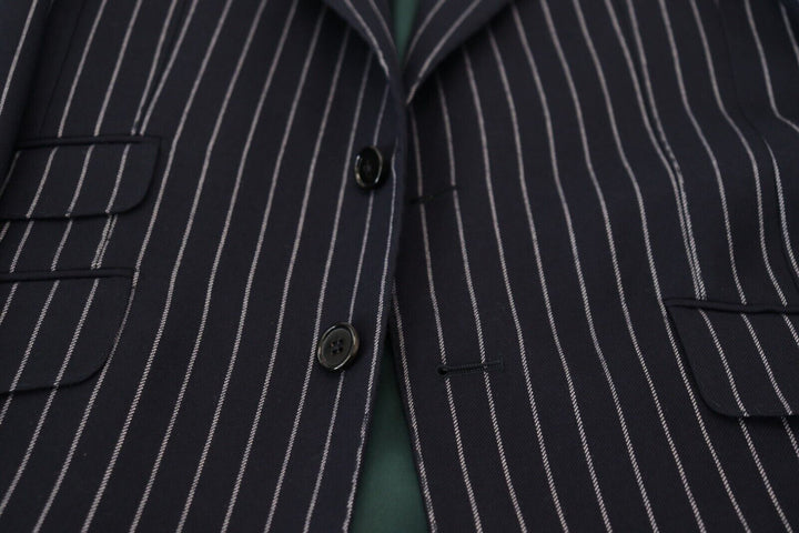 Dolce & Gabbana Dark Blue Stripe Wool Single Breasted Blazer
