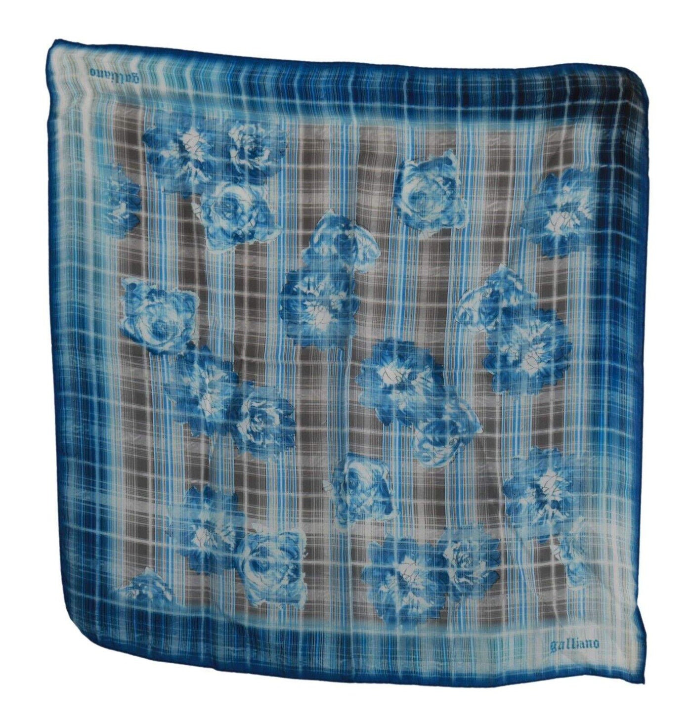 John Galliano Blue Stripe Floral Printed Bandana Cotton Square Scarf #men, Blue, feed-1, John Galliano, Scarves - Men - Accessories at SEYMAYKA