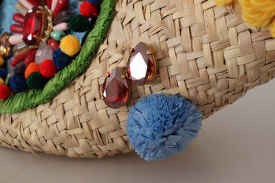 Dolce & Gabbana Multicolor PomPom Balls Crystals Hand Straw