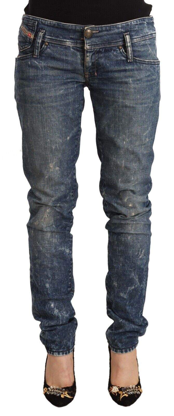 Diesel Blue Distressed Low Waist Cotton Denim Skinny Jeans Blue, Diesel, feed-1, Jeans & Pants - Women - Clothing, W28 | IT42 at SEYMAYKA