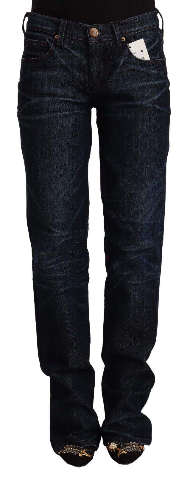 Ermanno Scervino Dark Blue Mid Waist Cotton Denim Straight Jeans Blue, Ermanno Scervino, feed-1, Jeans & Pants - Women - Clothing, W26 | IT40 at SEYMAYKA