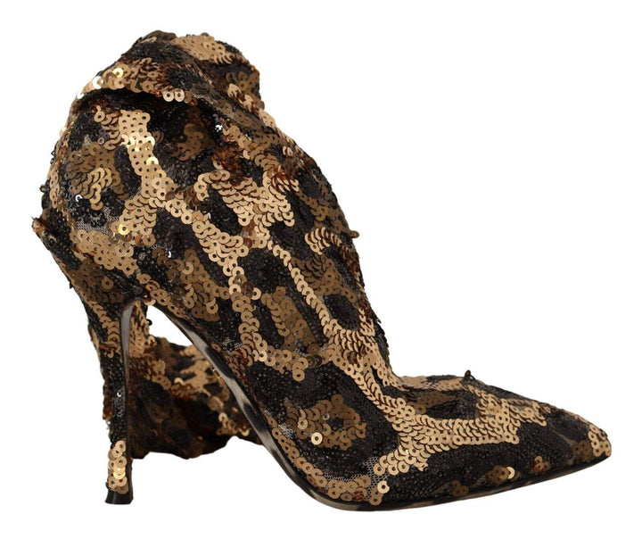 Dolce & Gabbana Gold Leopard Sequins Heels Boots Boots - Women - Shoes, Dolce & Gabbana, EU39.5/US9, feed-1, Gold at SEYMAYKA