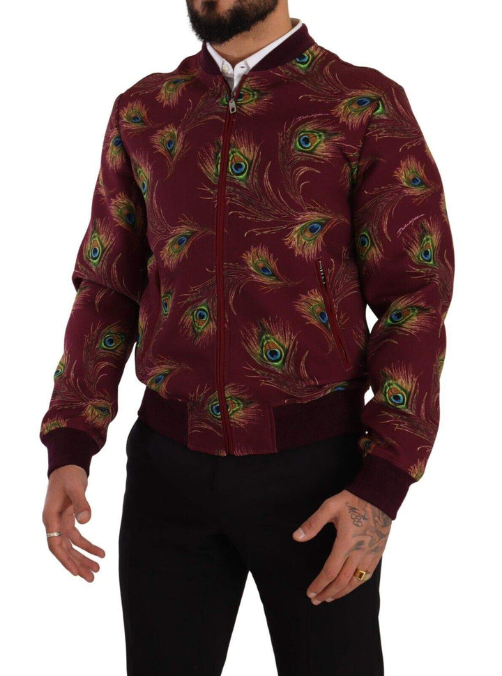 Dolce & Gabbana Red Peacock Polyester Stretch Full Zip Jacket #men, Dolce & Gabbana, feed-1, IT48 | M, Jackets - Men - Clothing, Red at SEYMAYKA