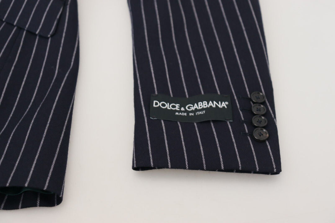 Dolce & Gabbana Dark Blue Stripe Wool Single Breasted Blazer