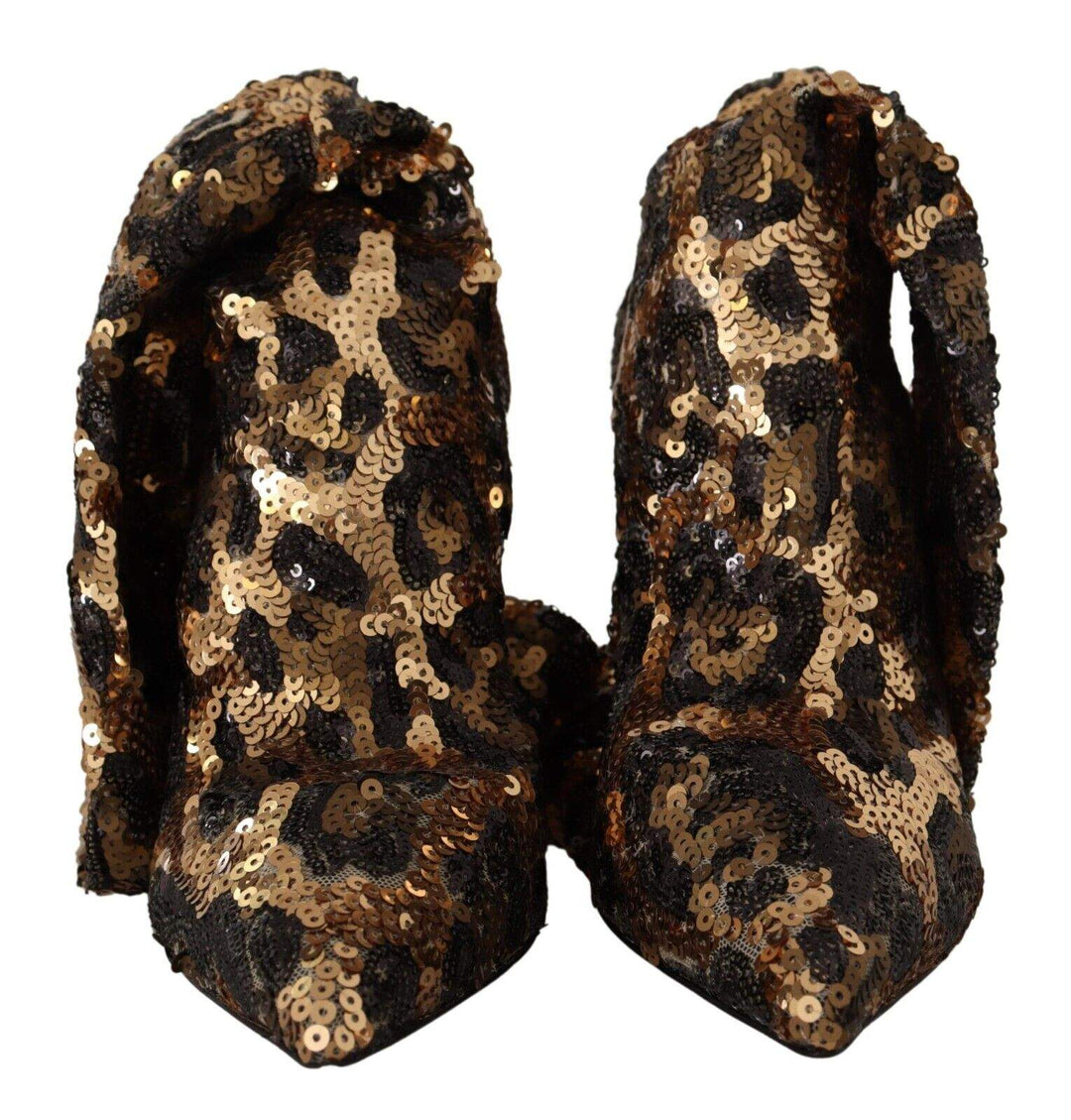 Dolce & Gabbana Gold Leopard Sequins Heels Boots Boots - Women - Shoes, Dolce & Gabbana, EU39.5/US9, feed-1, Gold at SEYMAYKA