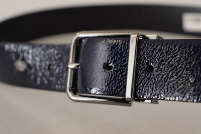 Dolce & Gabbana Blue Patent Leather Vernice Silver Logo Buckle Belt