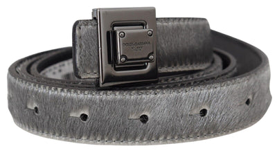 Dolce & Gabbana Silver Leather Tone Square Metal Buckle