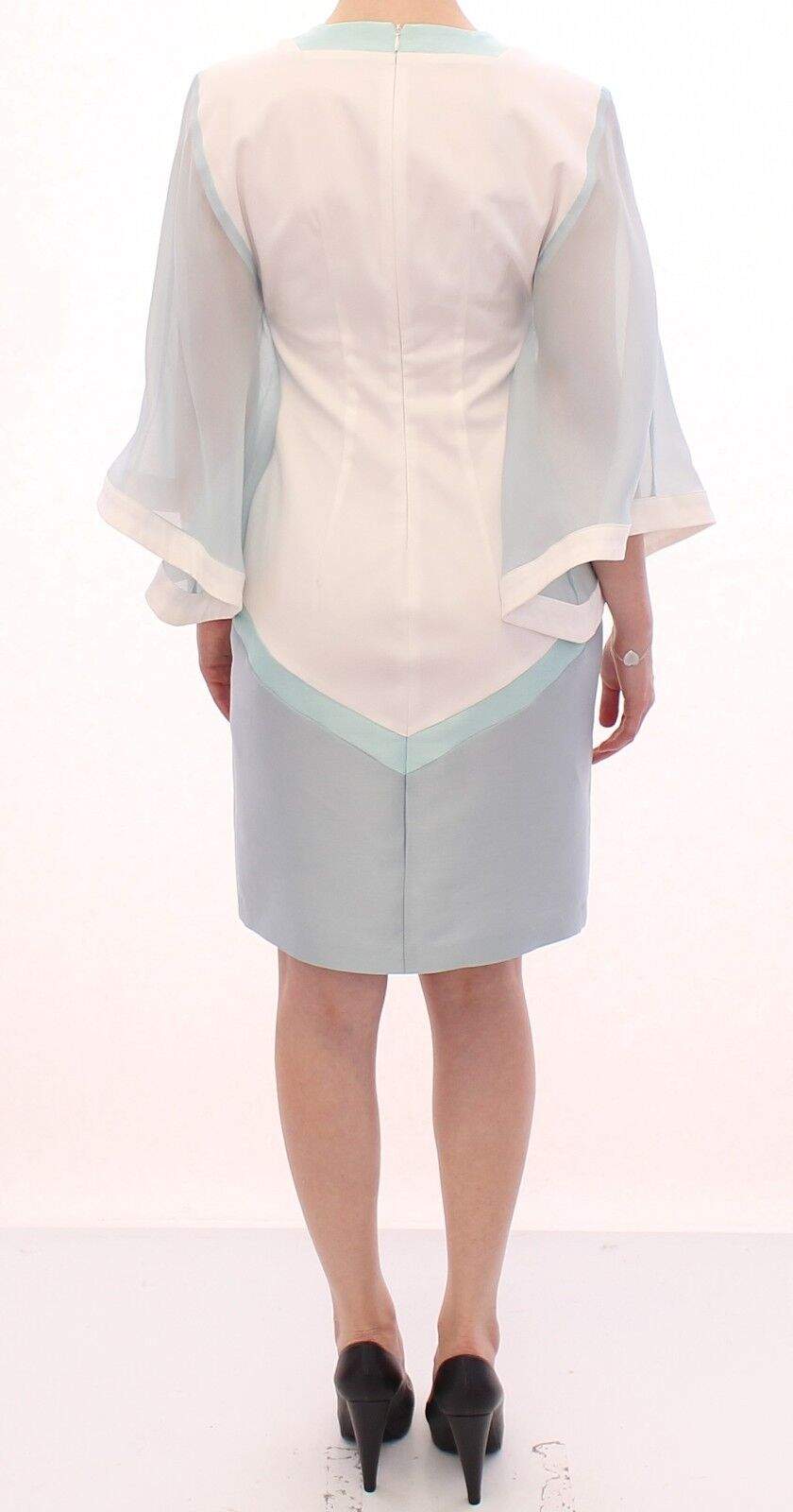 Sergei Grinko White Silk Sheath Formal Turquoise Dress Dresses - Women - Clothing, feed-agegroup-adult, feed-color-White, feed-gender-female, IT40|S, Sergei Grinko, White at SEYMAYKA