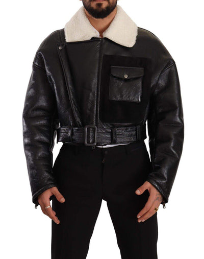 Dolce & Gabbana Black Leather Shearling Biker Coat Jacket #men, Black, Dolce & Gabbana, feed-1, IT48 | M, Jackets - Men - Clothing at SEYMAYKA