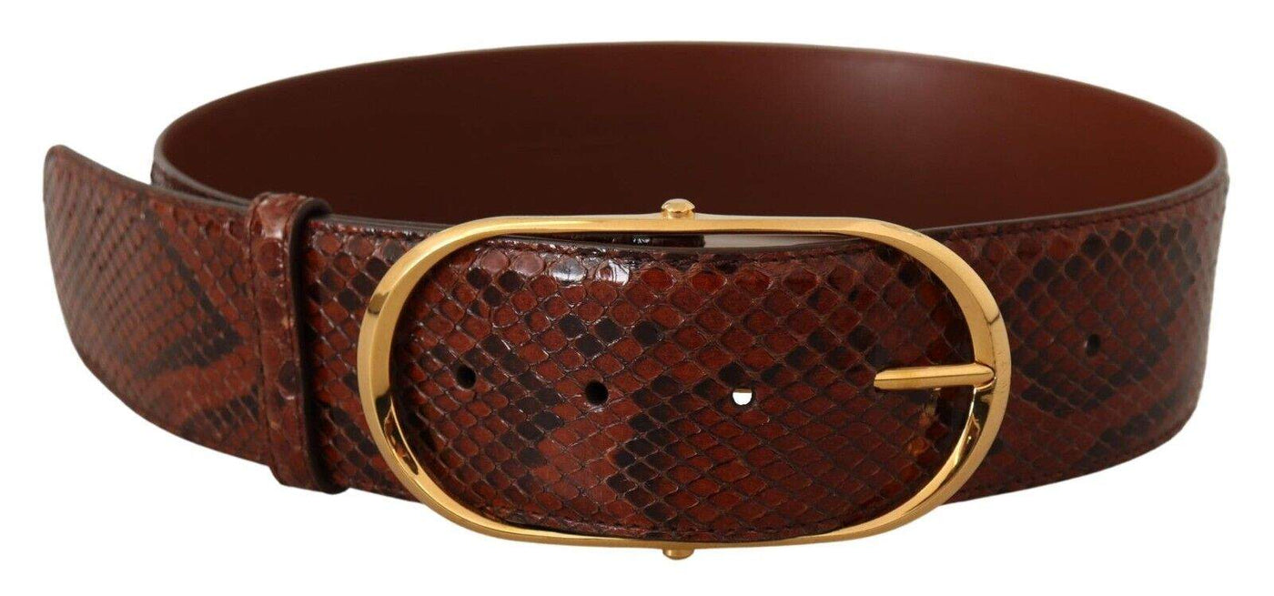Dolce & Gabbana Brown Exotic Leather Gold Oval Buckle Belt 70 cm / 28 Inches, Belts - Women - Accessories, Brown, Dolce & Gabbana, feed-1 at SEYMAYKA