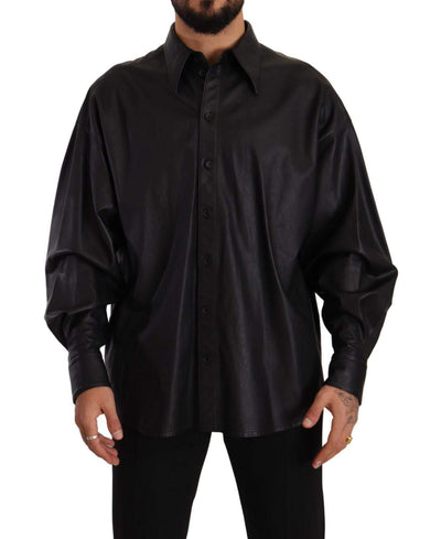 Dolce & Gabbana Black Leather Button Down  Collared Jacket #men, Black, Dolce & Gabbana, feed-1, IT52 | XL, Jackets - Men - Clothing at SEYMAYKA