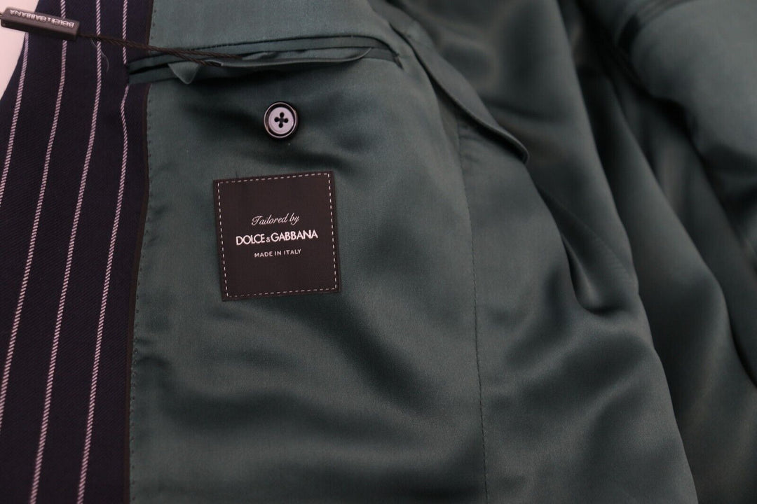 Dolce & Gabbana Dark Blue Stripe Wool Single Breasted Blazer