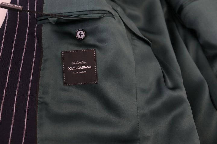 Dolce & Gabbana Dark Blue Stripe Wool Single Breasted Blazer