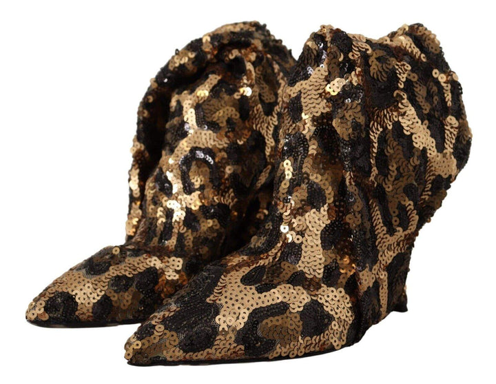 Dolce & Gabbana Gold Leopard Sequins Heels Boots Boots - Women - Shoes, Dolce & Gabbana, EU39.5/US9, feed-1, Gold at SEYMAYKA