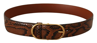 Dolce & Gabbana Brown Exotic Leather Gold Oval Buckle Belt 80 cm / 32 Inches, Belts - Women - Accessories, Brown, Dolce & Gabbana, feed-1 at SEYMAYKA